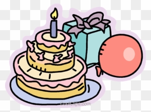 Geburtstagstorte Geschenke Und Luftballons Vektor Clipart - Birthday Cake Balloon Present