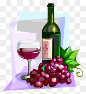 French Red Wine With Glass And Grapes Royalty Free - Wine Bottle And Grapes Clip Art