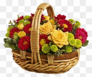 Pink And Yellow Flowers With - Fall Flowers Arrangements In Baskets