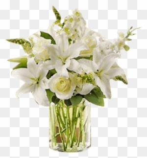 Small Bouquet Of Lilies In A Vase - Classic All White Arrangement For Sympathy - Flowers