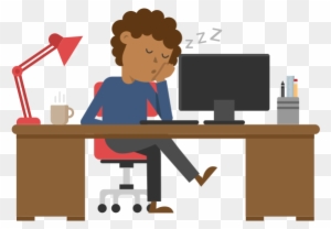 Black Man Sleeping At His Desk Cartoon Vector - Computer Men Svg