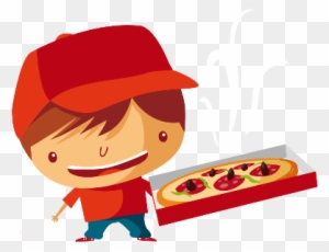 Make Your Day Special With Us - Pizza Delivery Guy Cartoon