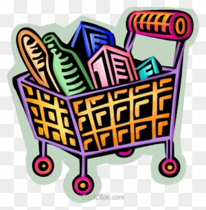 Shopping Cart Filled With Food Royalty Free Vector - Shopping For Food Cartoon