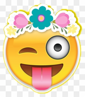 Emoji Emojistickers Flowercrown - Smiley Faces With Tongue Sticking Out