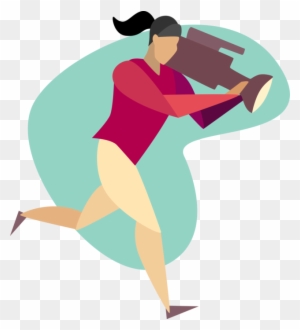 Vector Illustration Of Camerawoman Running With News - Illustration ...