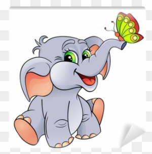 Funny Cartoon Baby Elephant With Butterfly Wall Mural Cartoon Image Of A Baby Elephant Free Transparent Png Clipart Images Download