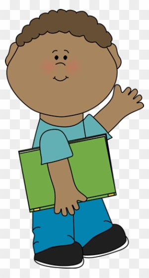 Boy Carrying Book And Waving - Boy Carrying A Book Clipart