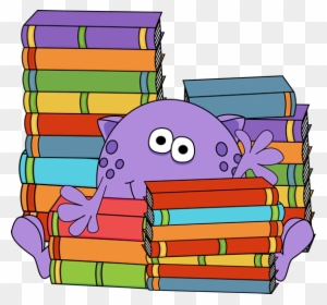 Monster Surrounded By Books - Cute Monster Reading Clipart