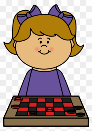 Girl Playing Checkers Clip Art - Girl Playing Games Clipart