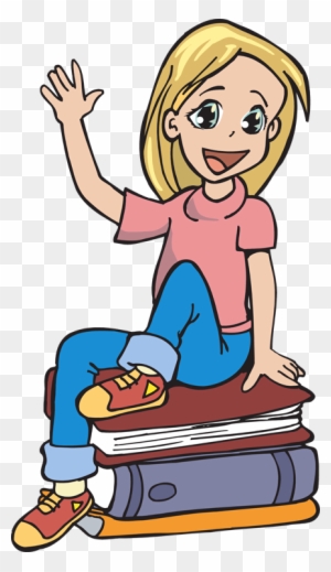 Girl Reading Book Clip Art - Happy School Girl Clipart
