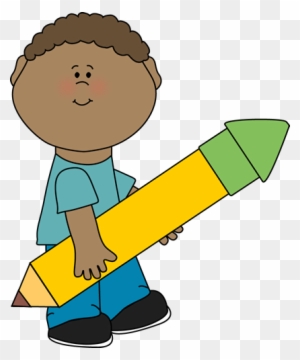 Boy Carrying Big Yellow Pencil - Boy Pencil Clipart