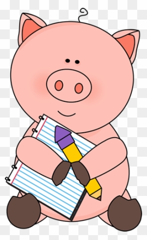 Pig With Notepad And Pencil - Animal With Pencil Clipart