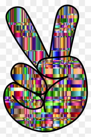 Clipart Checkered Chromaticic Hand Peace Sign - Colorful Hand Peace Signs