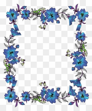 Flower Picture Frame Clip Art - Blue Flower Border Png