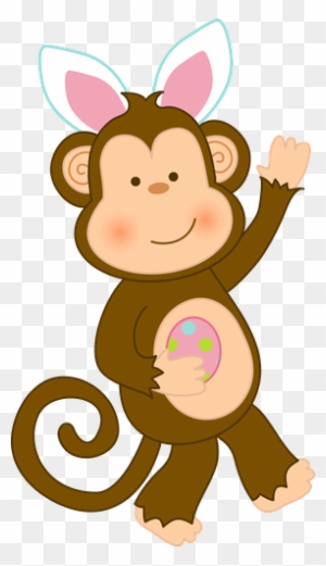 Easter Jungle Animals Clipart 012 - Happy Easter Monkey Bunny