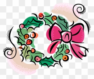Vector Illustration Of Festive Season Christmas Holly - Wreath