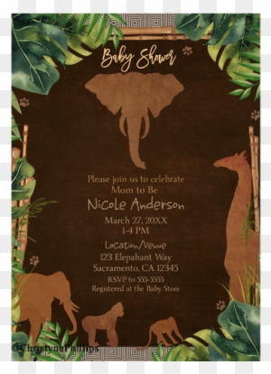 Safari Jungle Zoo Brown Animals & Leaves Baby Shower - Wedding Invitation