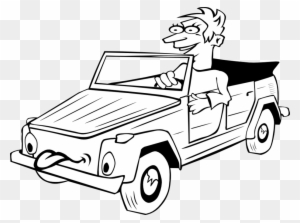 Boy Driving Car Cartoon 1 Black White Line Art Tatoo - Drive A Car Drawing
