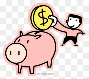 Man Putting Money In His Piggy Bank Royalty Free Vector - Saving Clipart
