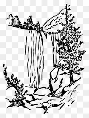 Water, Black, Fall, Tree, White, Cartoon, Nature, Falls - Waterfall Black And White Clipart