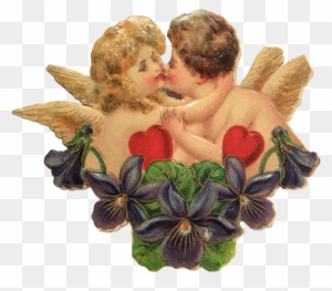 Vintage Valentine Lovers With Violets - Valentines Pic Vintage Png