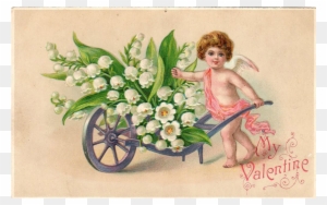 Cupid With Wheelbarrow Of Lilies Of The Valley Vintage - Vintage Valentine Cards