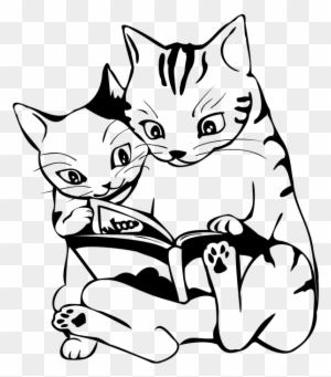 Cartoon Animals To Draw 7, Buy Clip Art - Cats Reading Black And White