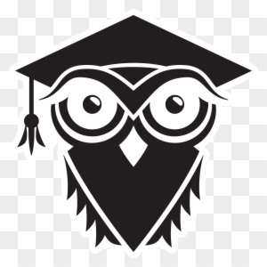 Black And White Illustration Of An Owl Wearing A Mortarboard - Square Academic Cap