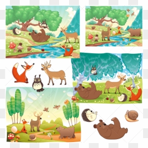 Forest Vector, Animal Vector Pack, Vector Illustrations, - Stickers Au Delà De La Forêt