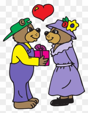 Romance Cartoon, Heart, Love, Gift, Bear, Bears, Romance - Giving A Gift Clipart