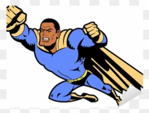 Black Flying Superhero With Clenched Fist Sticker • - Flying Superhero