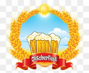 Oktoberfest Red Banner With Beer Mugs And Wheat Png - Vector Graphics