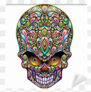 Skull Psychedelic Art Design Halloween-teschio Psichedelico - Psychedelic Skull Square Sticker 3" X 3"