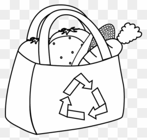 Black And White Eco Friendly Grocery Bag Clip Art - Outline Of Grocery Bag