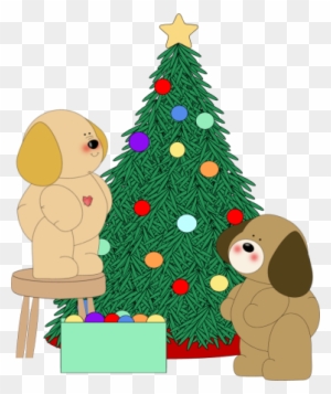 Dogs Decorating Christmas Tree Clip Art - Decorating Christmas Tree Clip Art