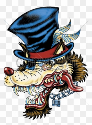 Big Bad Wolf - Hip Cool Wild Lone Wolf Top Hat Tattoo Wolfman Chain - Free Transparent PNG Clipart Images Download