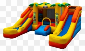 Two Slide Option And Center Fun House - Rainforest Rapids Bounce House