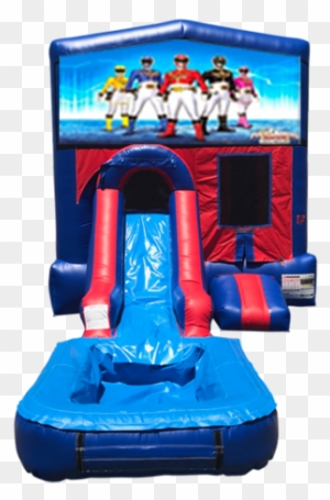 Power Rangers Mini Red & Blue Bounce House Combo W/ - Inflatable Paw Patrol Water Slide