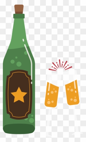 Champagne New Year Fireworks Illustration - Beer Bottle