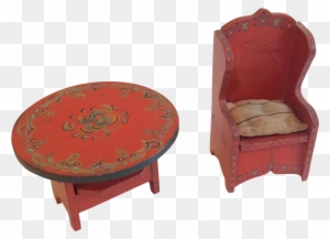 2 Painted Wood Antique Dollhouse Doll Furniture Chair - Coffee Table