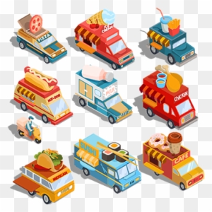 Isometric Illustrations Of Cars Fast Delivery Of Food - Food Truck Paper Toy Car