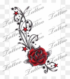 Marketplace Tattoo Red Rose, Stars & Swirls Tattoo - 3 Name Tattoo Ideas