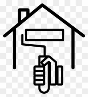 Paint Roller Brush Inside A Home Free Icon - House With Paint Brush Clipart