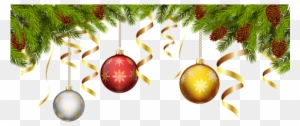 Christmas Balls With Pine Branch Decoration Png Clip - Christmas Balls Decoration Png