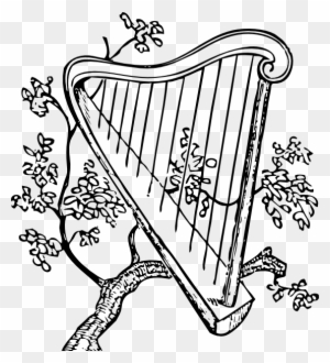 Harp And Branch Black White Line Art 555px - Classical Music Drawings