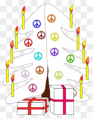 Xmas Christmas Tree 7 Black White Line Art Peace Symbol - Peace Sign