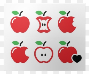 Red Apple, Apple Core, Bitten, Half Vector Icons Poster - Apple Core Vector