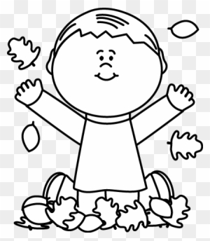 Black And White Boy Playing In Leaves Clip Art - Indefinite Pronouns First Grade