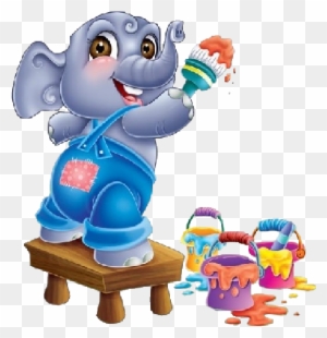 Cute Cartoon Animal Painting - New School Baby Elephant