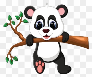 Baby Panda Swining From Bamboo Branch - Cute Baby Panda Cartoons